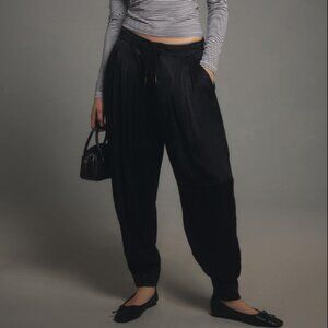 By Anthropologie Silky Cuffed Barrel Leg Pants Black NEW NWT Medium